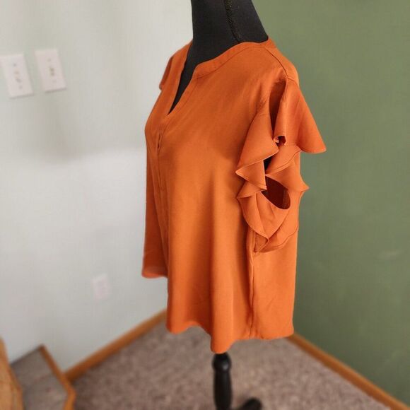 Calvin Klein Burnt Orange Top Ruffle Sleeves - Picture 2 of 4
